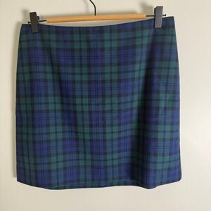 Vineyard Vines Plaid Wool Blend Skirt Womens Size 6 Blue Green